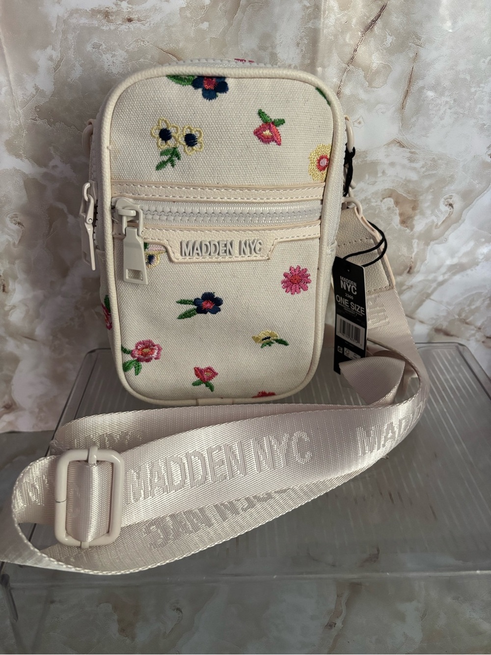 Madden NYC Cream Floral Crossbody Bag